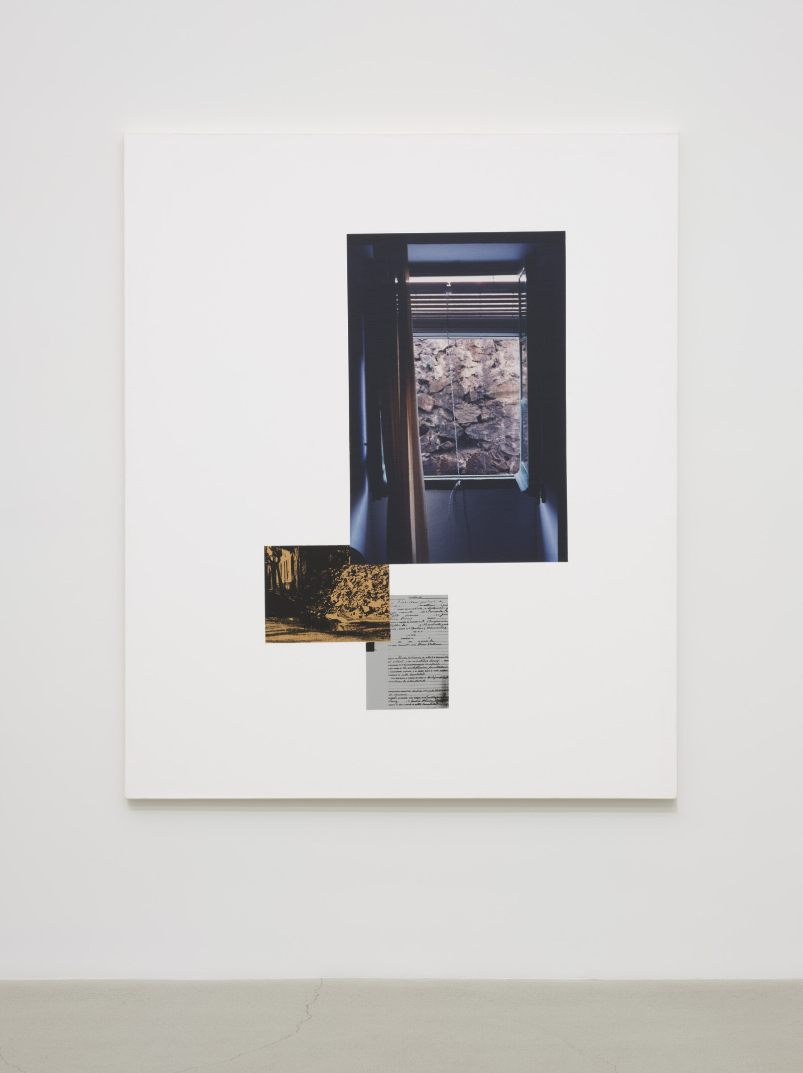 Ian Wallace, Room in Portbou, 1996, photolaminate with serigraph and acrylic on canvas, 72 x 60 in. (184 x 152 cm)