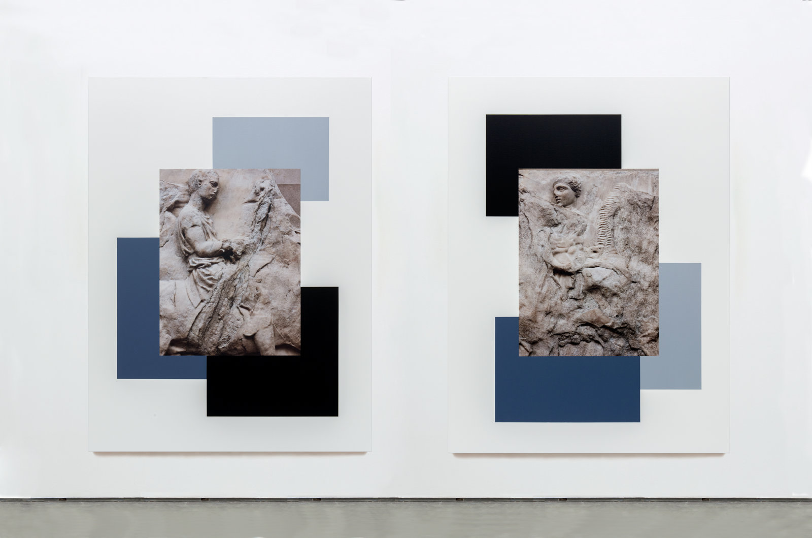 Ian Wallace, The Riders of the Parthenon Frieze I &amp; II, 2013, diptych, photolaminate and acrylic on canvas, each 80 x 60 in. (203 x 153 cm)