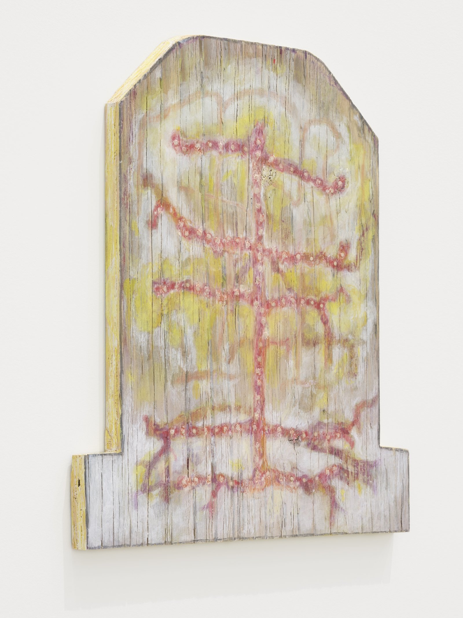 Ashes Withyman, One who likes shadow dance, 2019, found wood, paint, coloured pencil, wood filler, graphite, 15 x 13 in. (38 x 33 cm)